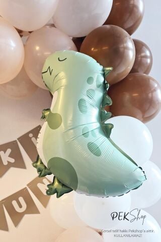 Retro Yeşil Dinozor Folyo Balon Retro Renkler Dinazor Şekilli Balon 59x49 cm