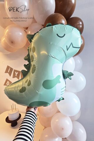 Retro Yeşil Dinozor Folyo Balon Retro Renkler Dinazor Şekilli Balon 59x49 cm