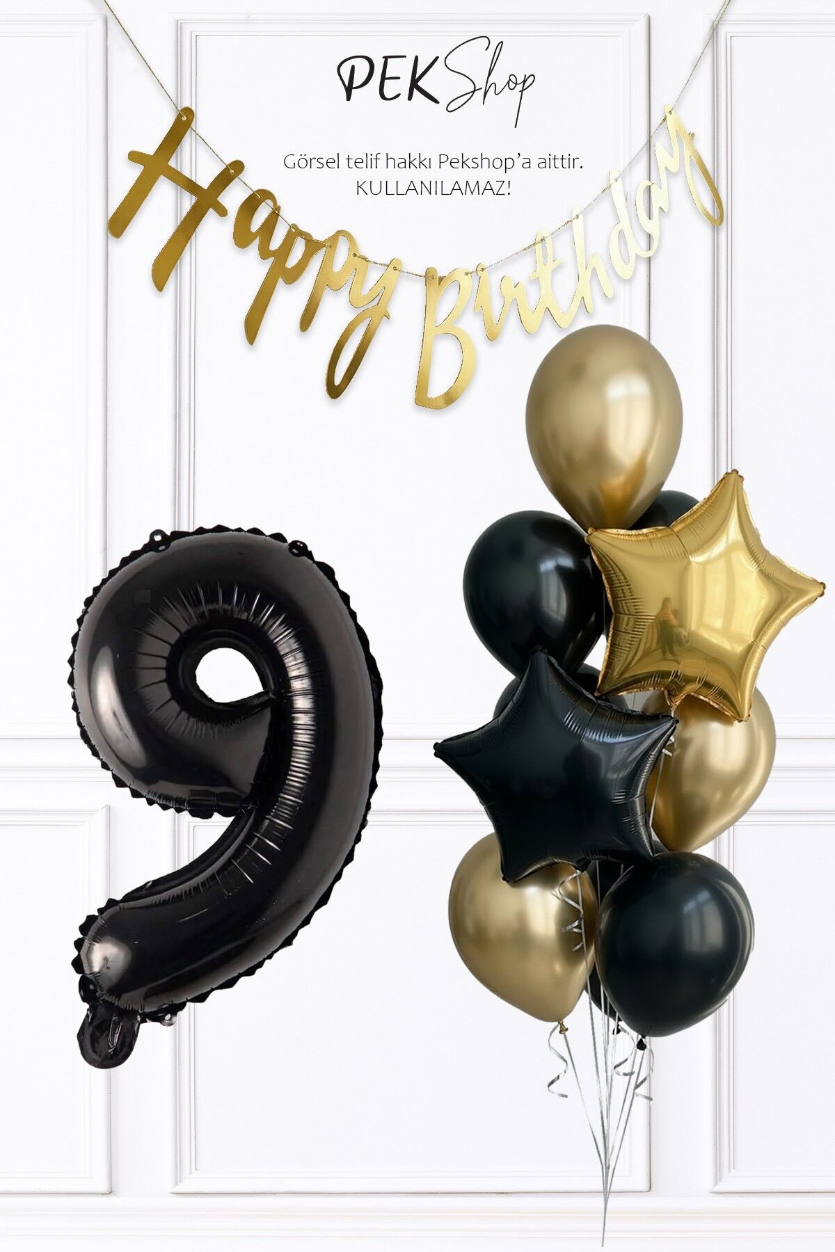 Siyah Rakam Balonlu Siyah Gold Tema Bannerlı Doğum Günü Balon Seti Set238 9