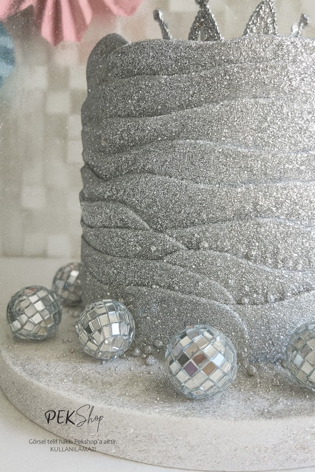 Disko Topu Pasta Süsü Aynalı Top 3cm 12li Paket Pasta Süsleri