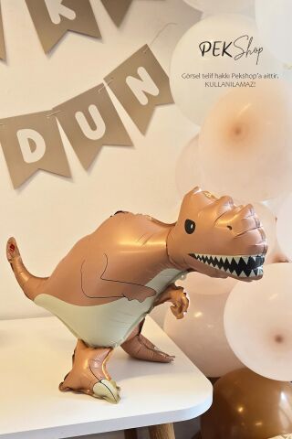Retro Trex Dinozor Folyo Balon Retro Renkler Dinazor Şekilli Balon 64x41 cm