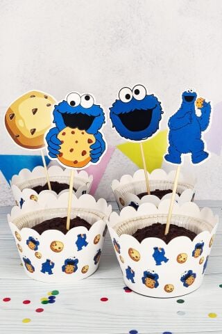 Kurabiye Canavarı Konsept Kürdan Süsleri Cupcake Süsleri Lüks Büyük Boy 10lu Paket