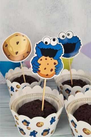 Kurabiye Canavarı Konsept Kürdan Süsleri Cupcake Süsleri Lüks Büyük Boy 10lu Paket