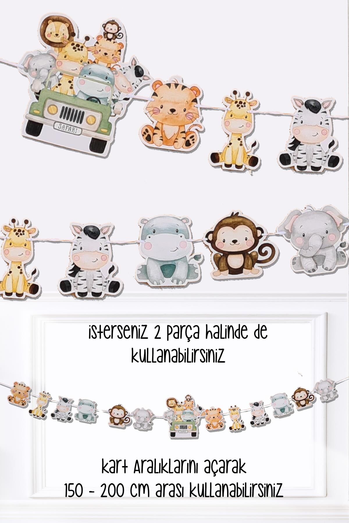 Safari Tema Doğum Günü Safari Hayvanlar Banner Kalın Kart Uzun Banner