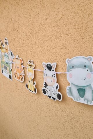 Safari Tema Doğum Günü Safari Hayvanlar Banner Kalın Kart Uzun Banner