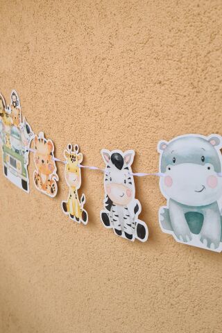 Safari Tema Doğum Günü Safari Hayvanlar Banner Kalın Kart Uzun Banner