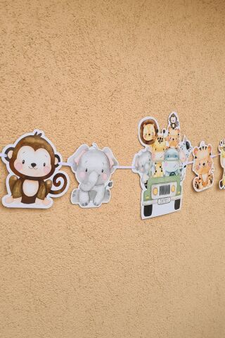 Safari Tema Doğum Günü Safari Hayvanlar Banner Kalın Kart Uzun Banner