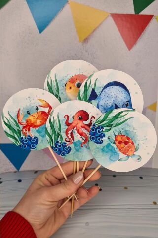 Su Altı Canlıları Konsept Kürdan Süsleri Cupcake Süsleri Lüks Büyük Boy 10lu Paket