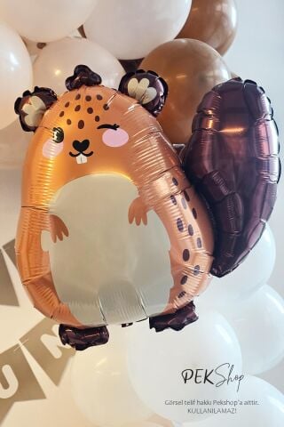 Sevimli Kahverengi Sincap Balon Woodland Sincap Şekilli Folyo Balon 67x60 cm