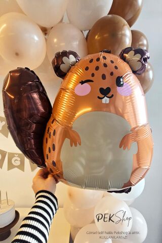 Sevimli Kahverengi Sincap Balon Woodland Sincap Şekilli Folyo Balon 67x60 cm