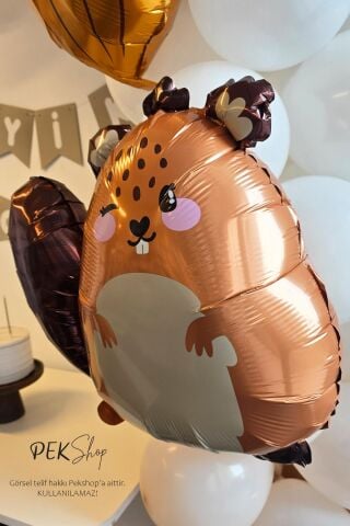 Sevimli Kahverengi Sincap Balon Woodland Sincap Şekilli Folyo Balon 67x60 cm