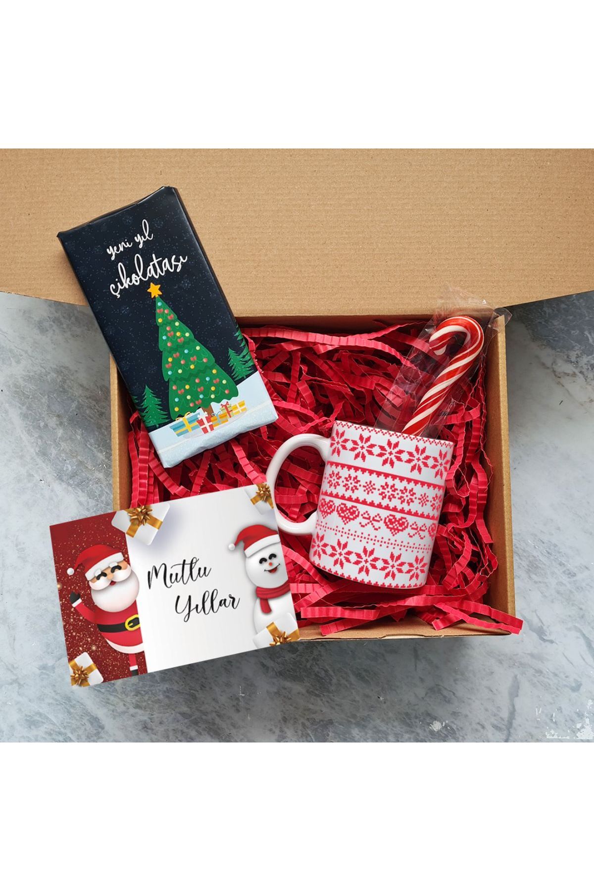 Kırmızı Beyaz Mutlu Yıllar Yılbaşı Hediye Kutusu