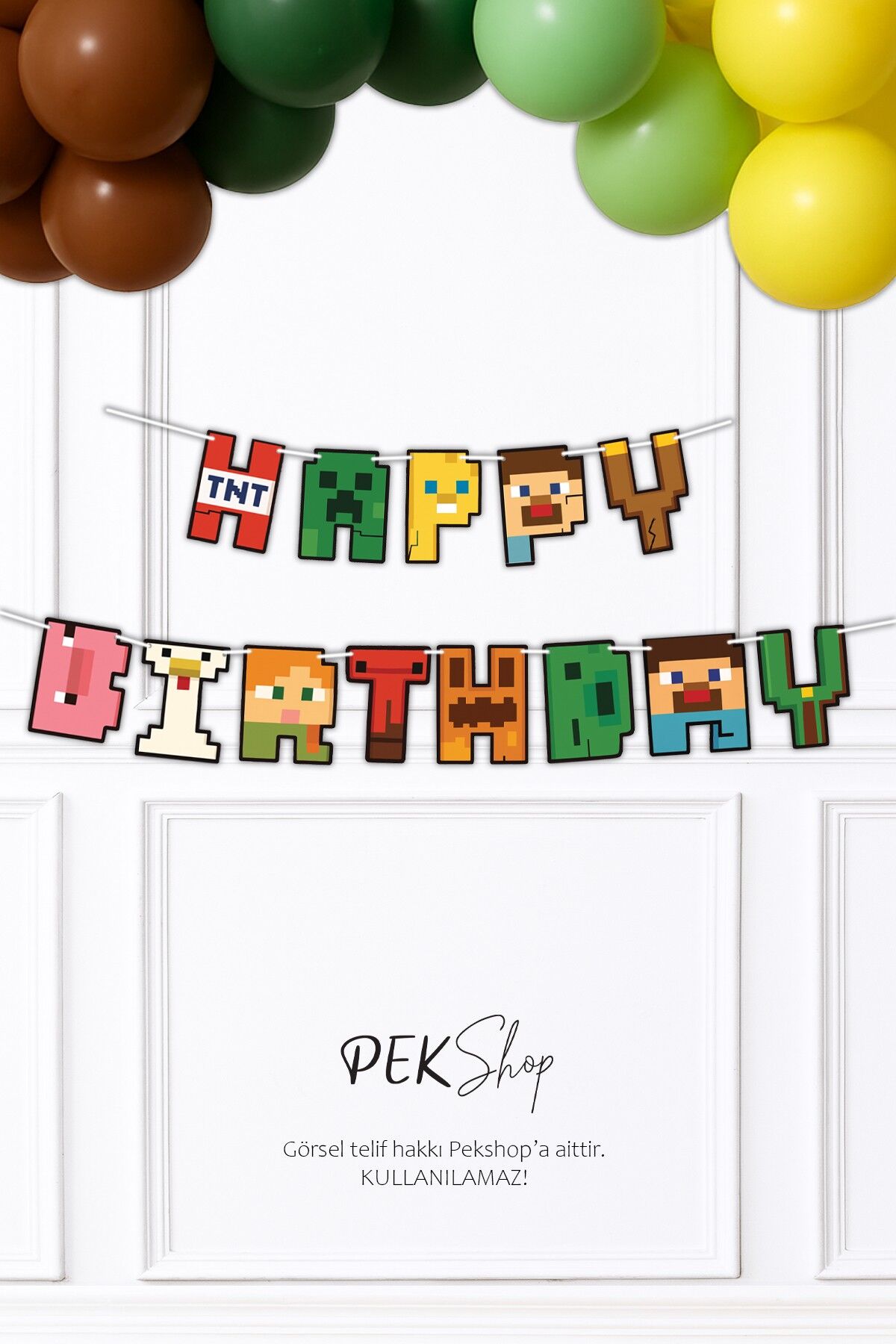 Minecraft Happy Birthday Banner Parti Süsleri İpe Dizili Duvar Süsü