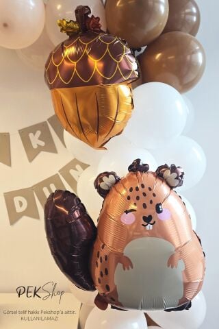 Sevimli Sincap ve Fındık Balon Birlikte 2li Folyo Balon Paketi