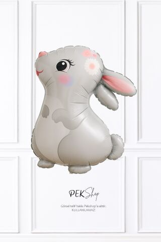 Sevimli Tavşan Çiçekli Model Tavşan Folyo Balon