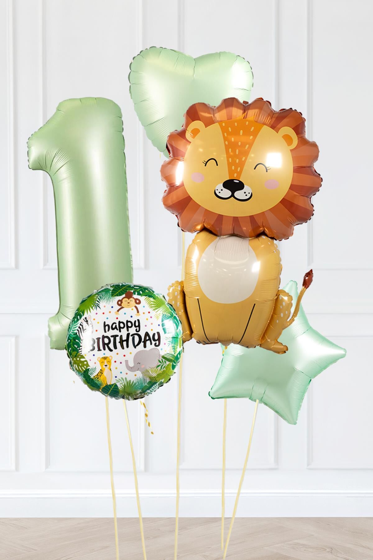 Safari Tema Doğum Günü Yaş Balonlu Retro Yeşil Safari Balonları Sevimli Aslan Balonlu Set 1