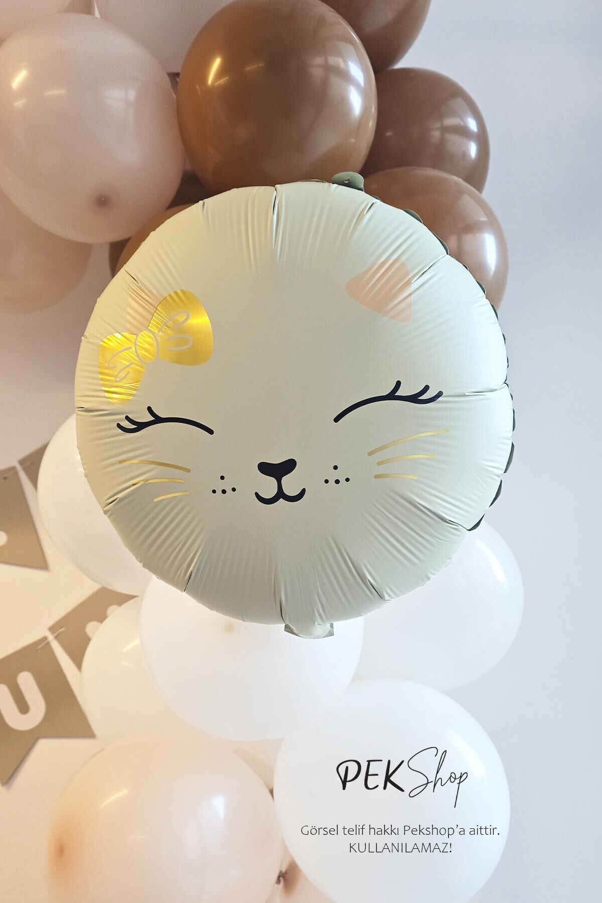 Yuvarlak Kedi Kafası Balon Beyaz Kedi Kafası Folyo Balon