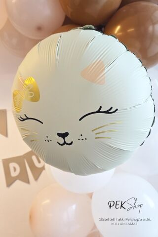Yuvarlak Kedi Kafası Balon Beyaz Kedi Kafası Folyo Balon