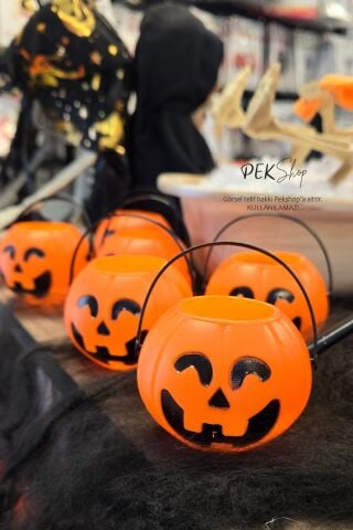 Cadılar Bayramı Mini Şeker Kovası 6lı Paket Kulplu Kabak Kova Minik