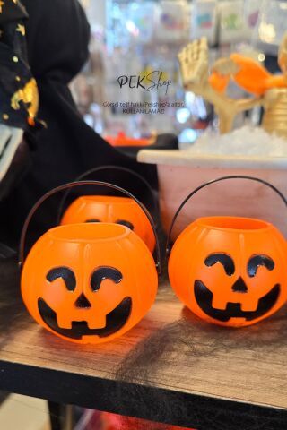 Cadılar Bayramı Mini Şeker Kovası 3lü Paket Kulplu Kabak Kova Minik