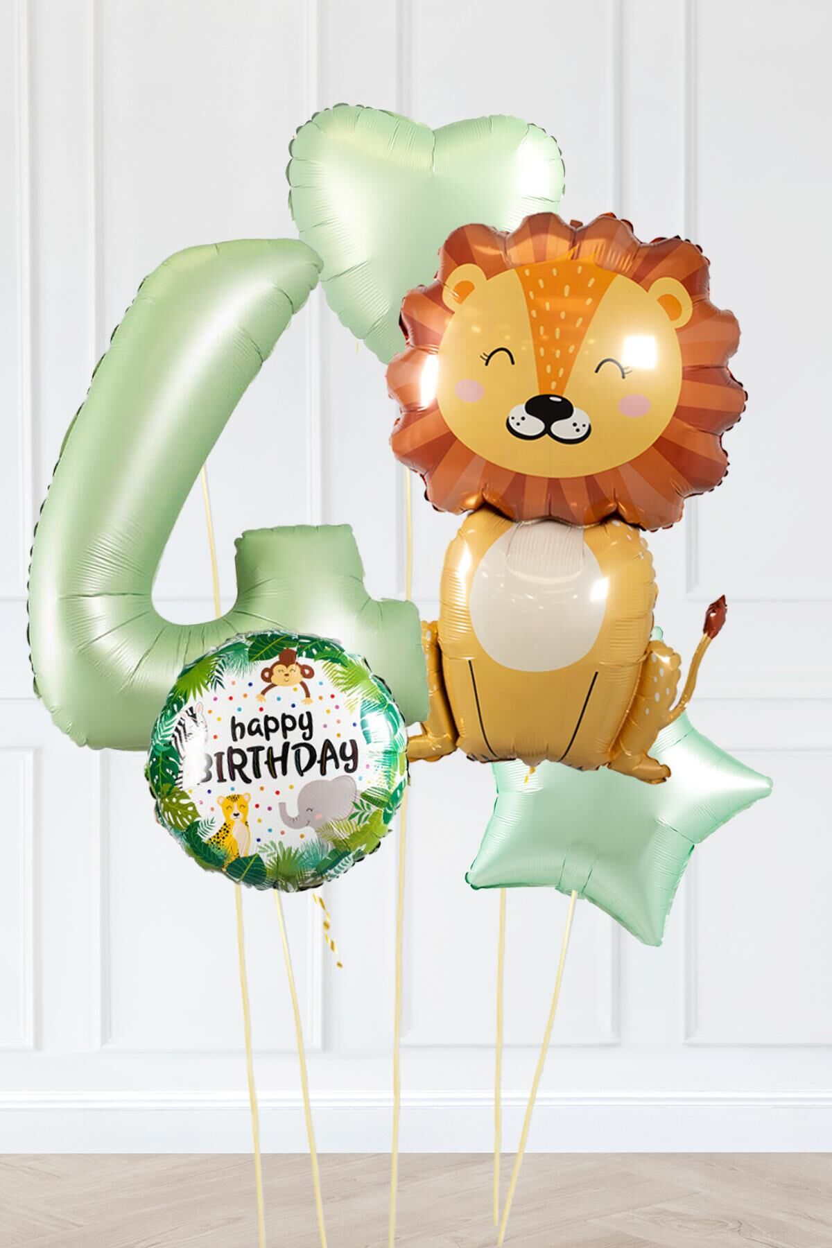 Safari Tema Doğum Günü Yaş Balonlu Retro Yeşil Safari Balonları Sevimli Aslan Balonlu Set 4