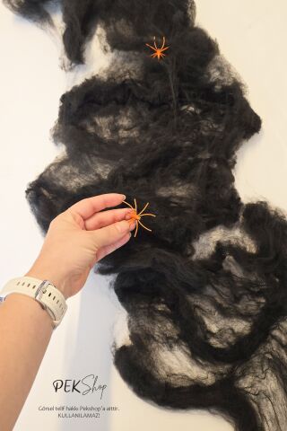 Örümcek Ağı Seti Minik Örümcekli Siyah 20gr Örümcek Ağı Uzayabilen Cadılay Bayramı Süsü