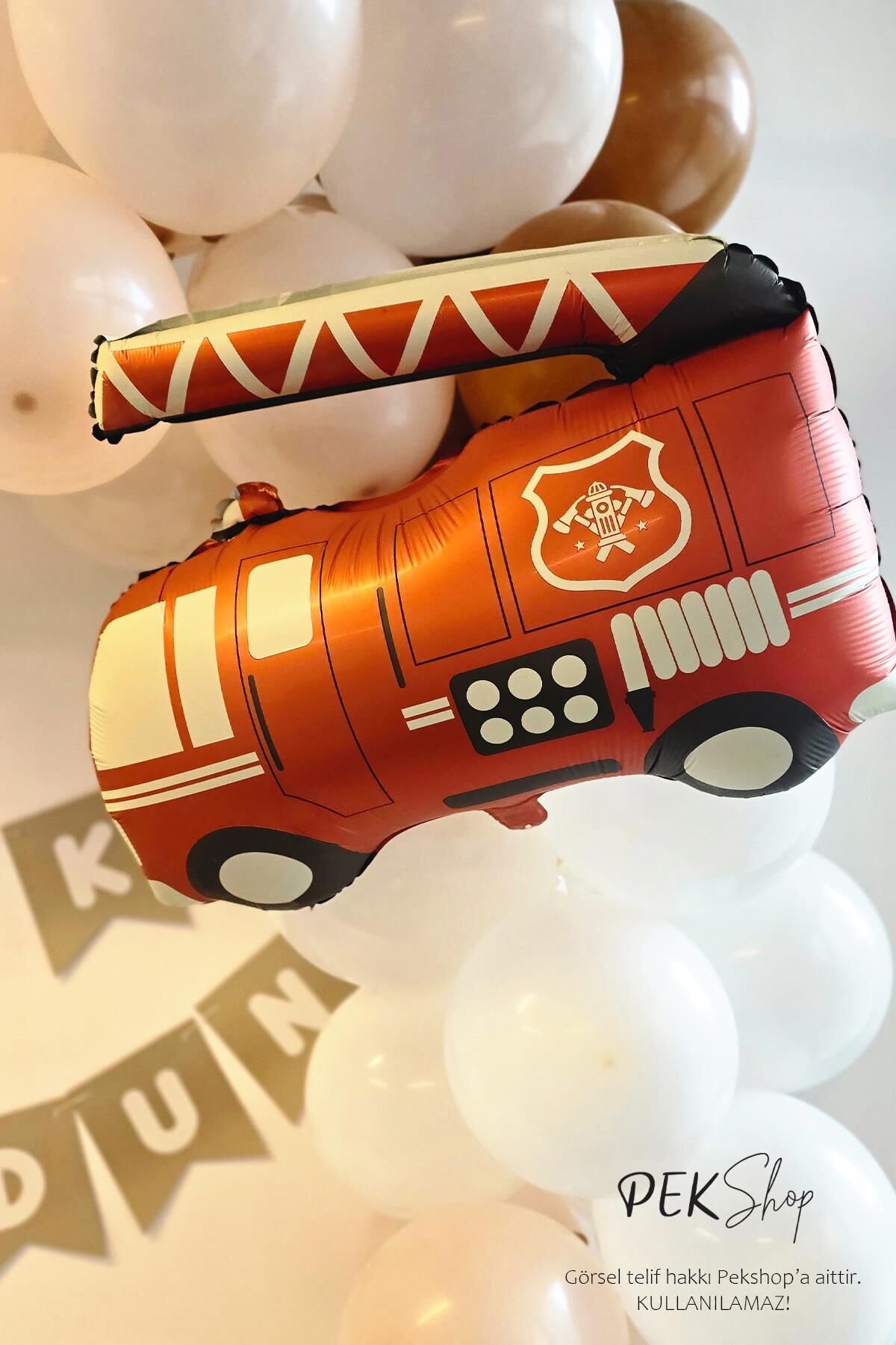 Retro İtfaiye Balon İtfaiye Aracı Balon Retro Renkler 67cm
