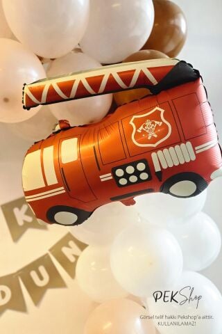 Retro İtfaiye Balon İtfaiye Aracı Balon Retro Renkler 67cm