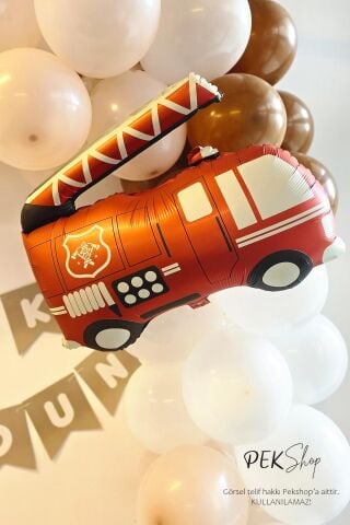 Retro İtfaiye Balon İtfaiye Aracı Balon Retro Renkler 67cm