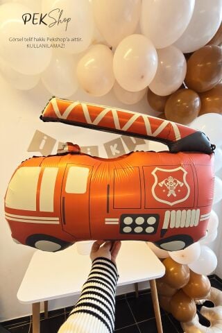 Retro İtfaiye Balon İtfaiye Aracı Balon Retro Renkler 67cm