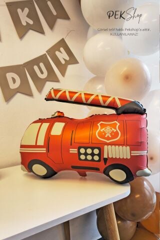 Retro İtfaiye Balon İtfaiye Aracı Balon Retro Renkler 67cm