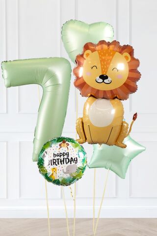 Safari Tema Doğum Günü Yaş Balonlu Retro Yeşil Safari Balonları Sevimli Aslan Balonlu Set 7