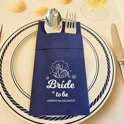 Kumaş Dokulu Cepli Marin Bekarlığa Veda Konsept Lacivert Peçete