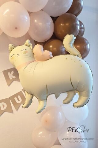 Gold Detaylı Retro Kedi Folyo Balon Ayaklı Retro Beyaz