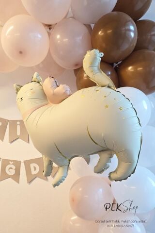 Gold Detaylı Retro Kedi Folyo Balon Ayaklı Retro Beyaz