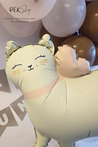 Gold Detaylı Retro Kedi Folyo Balon Ayaklı Retro Beyaz