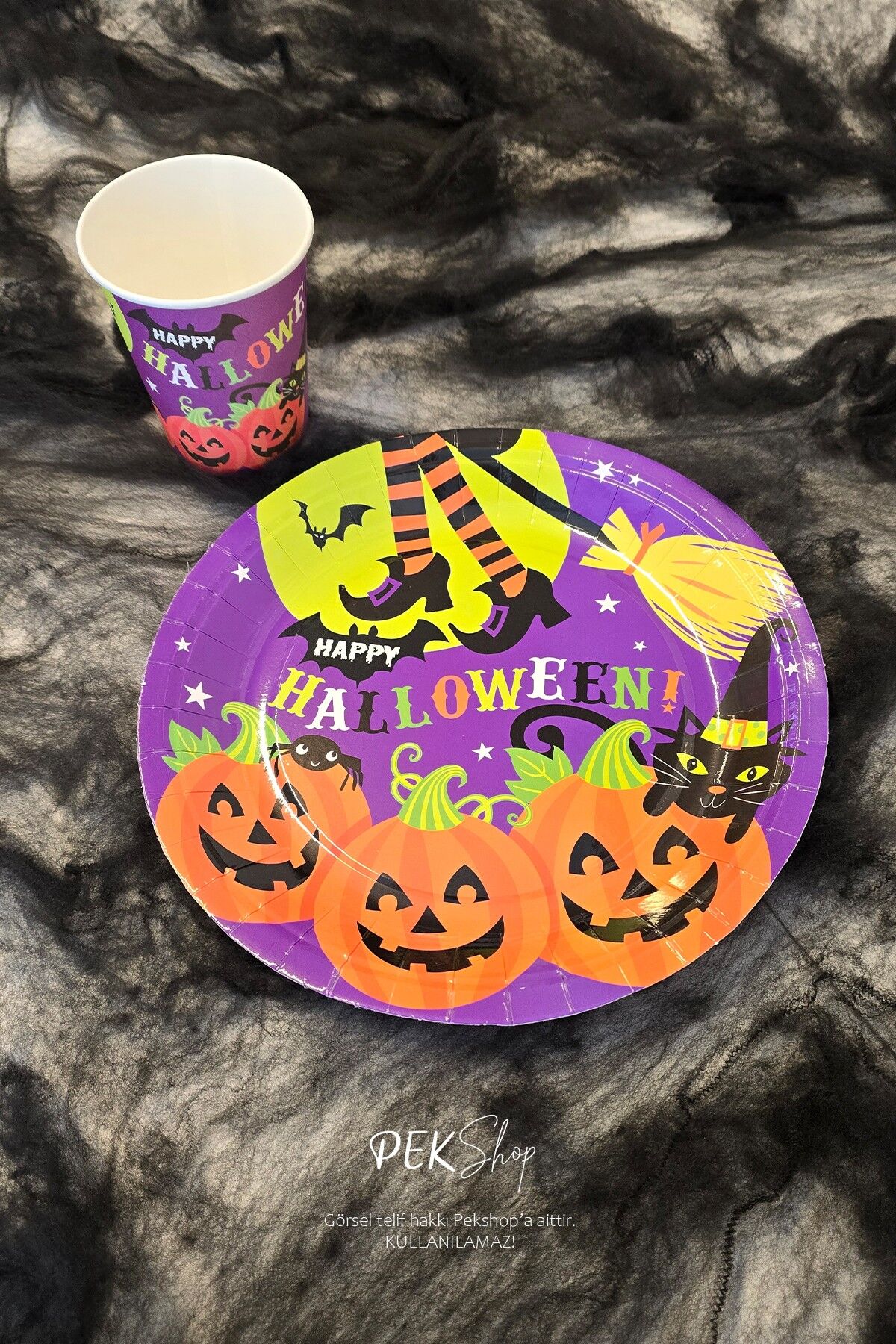 Cadılar Bayramı Karton Tabak Bardak Seti 8 li Paket Halloween Tabak Bardak