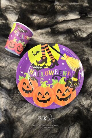 Cadılar Bayramı Karton Tabak Bardak Seti 8 li Paket Halloween Tabak Bardak