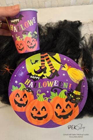 Cadılar Bayramı Karton Tabak Bardak Seti 8 li Paket Halloween Tabak Bardak