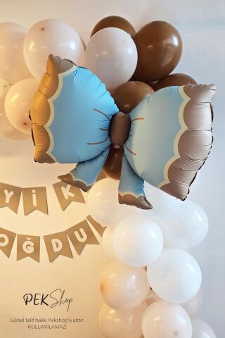 Büyük Retro Fiyonk Folyo Balon MAVİ Retro Renkler Fiyonk Şekilli Folyo Balon 60x90cm