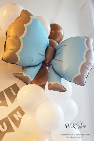Büyük Retro Fiyonk Folyo Balon MAVİ Retro Renkler Fiyonk Şekilli Folyo Balon 60x90cm