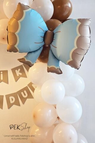 Büyük Retro Fiyonk Folyo Balon MAVİ Retro Renkler Fiyonk Şekilli Folyo Balon 60x90cm