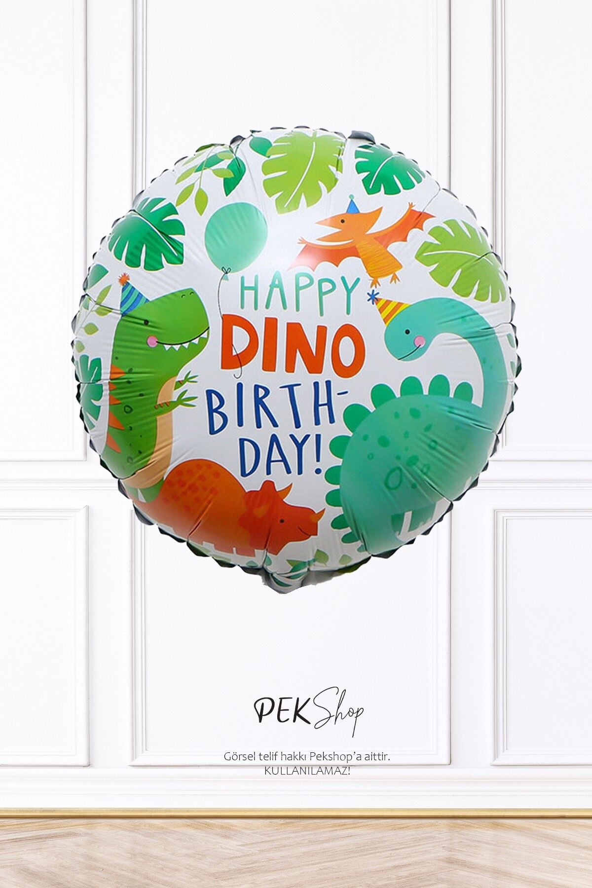 Yuvarlak Happy Dino Birthday Dinazor Tema Doğum Günü Balonu 45cm