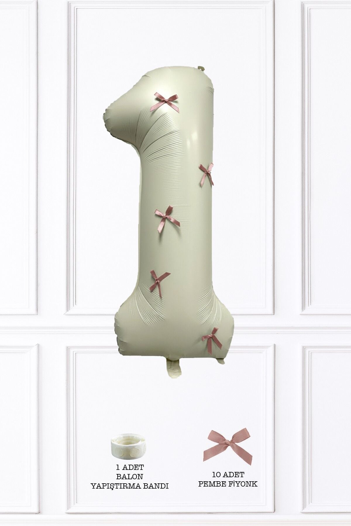 Pembe Fiyonk Kurdeleli Retro Krem Yaş Balonu Rakam Balon