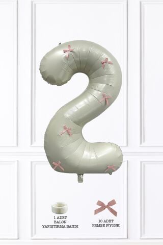 Pembe Fiyonk Kurdeleli Retro Krem Yaş Balonu Rakam Balon