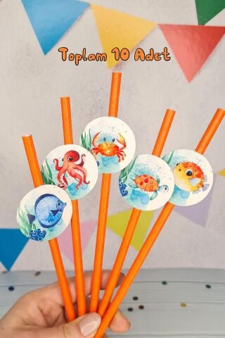Su Altı Canlıları Konsept Pipet Süsleri 10lu Lüks Pipet Paketi