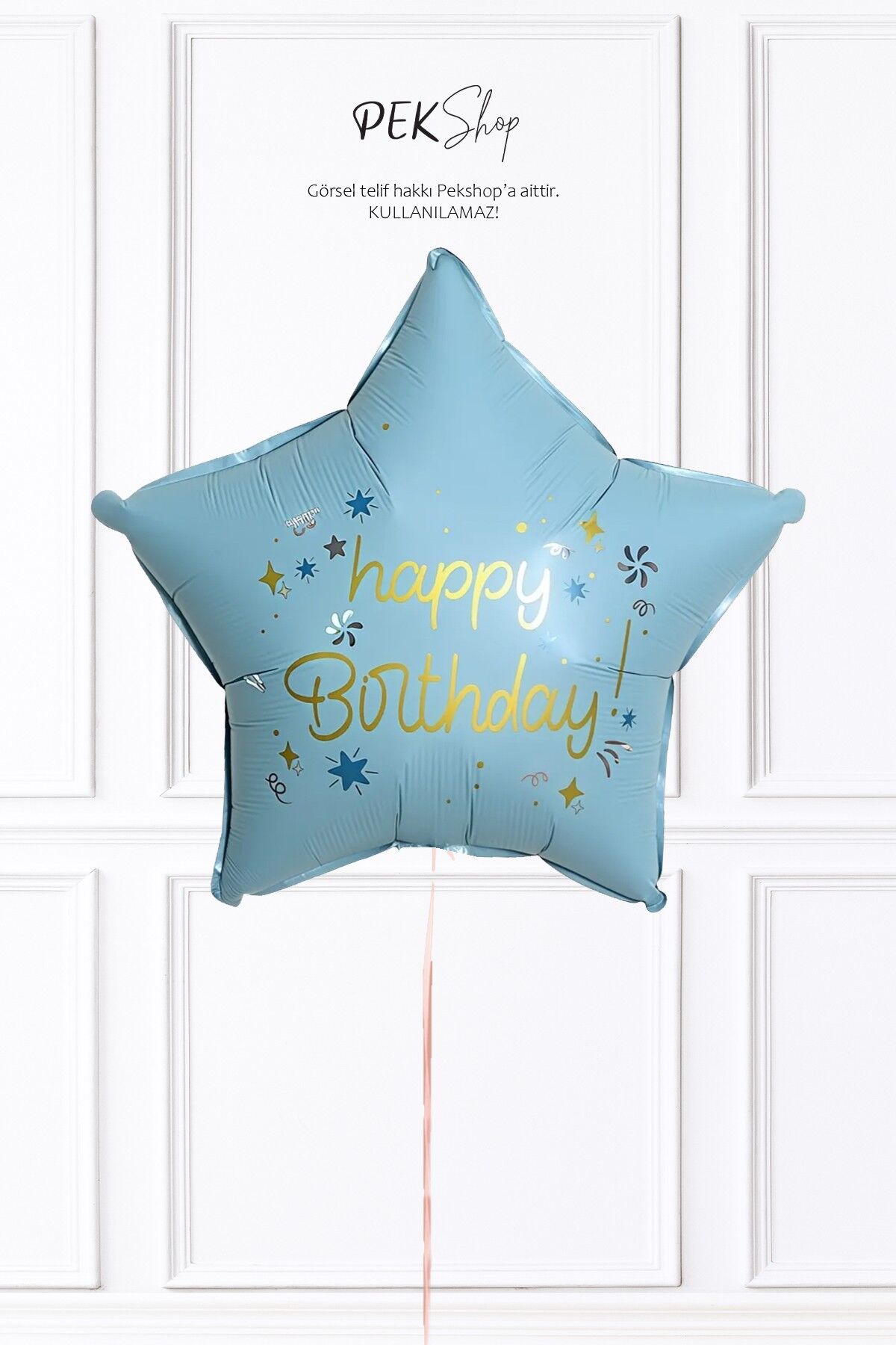 Happy Birthday Yazılı MAVİ Yıldız Balon Retro Yıldız Folyo Balon 45cm