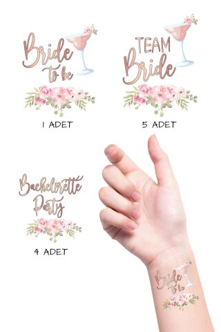 Rose Gold Çiçekli Bekarlığa Veda Gelin Bride Dövme Paketi