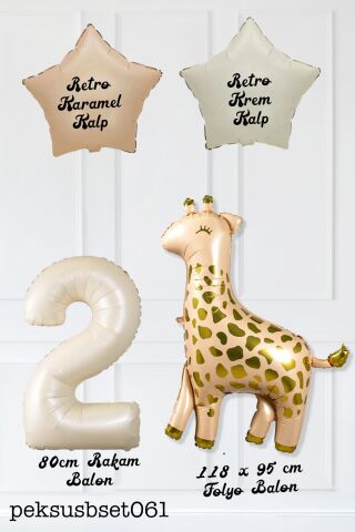Büyük Zürafa Balon Retro Krem Karamel Doğum Günü Yaş Balon Seti Retro Konsept