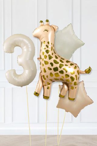 Büyük Zürafa Balon Retro Krem Karamel Doğum Günü Yaş Balon Seti Retro Konsept